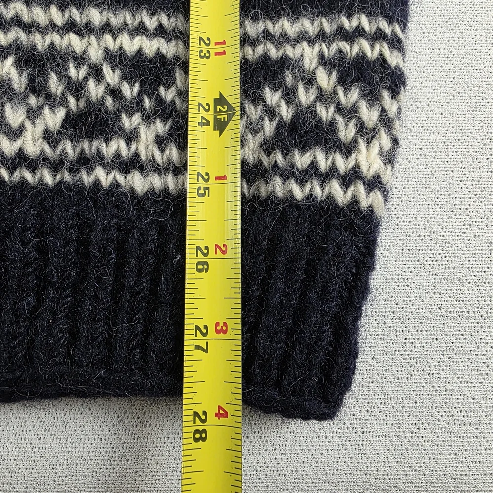 Nepal Men's Chunky Hand Knit Wool Sweater Black White Nordic Pattern - Picture 12 of 12
